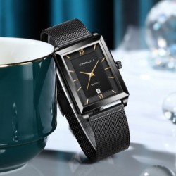CRRJU - luxury square golden watch - Quartz - stainless steel mesh bracelet - waterproofWatches