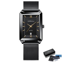 CRRJU - luxury square golden watch - Quartz - stainless steel mesh bracelet - waterproofWatches