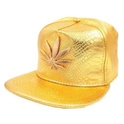 Baseball cap - leather snapback - with metal leaf - hip hop styleHats & Caps