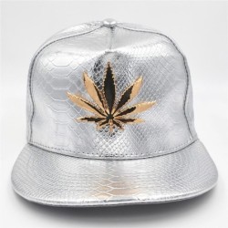 Baseball cap - leather snapback - with metal leaf - hip hop styleHats & Caps