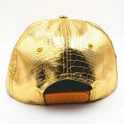 Baseball cap - leather snapback - with metal leaf - hip hop styleHats & Caps