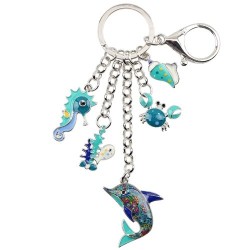 Enamel ocean animals - dolphin / crab / seahorse - keychainKeyrings