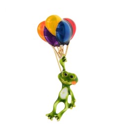 Fashionable brooch with green frog / colorful balloonsBrooches