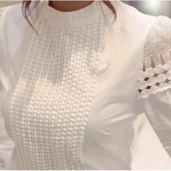 Elegant long sleeve white blouse - hollow out laceBlouses & shirts