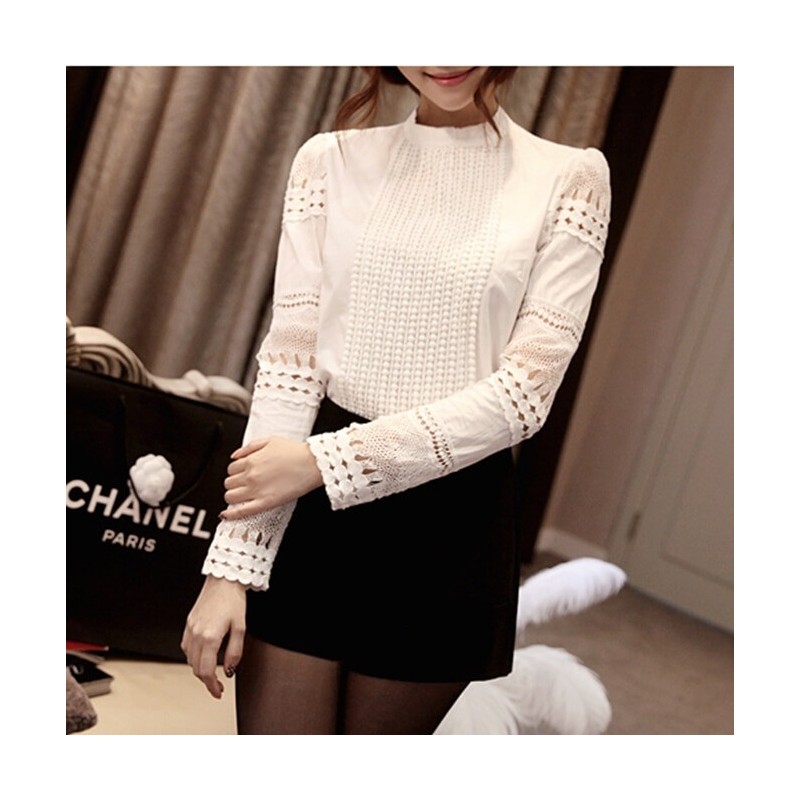 Blusas y camisasElegante blusa blanca de manga larga - encaje hueco Blusas y camisasElegante blusa blanca de manga larga - encaje hueco