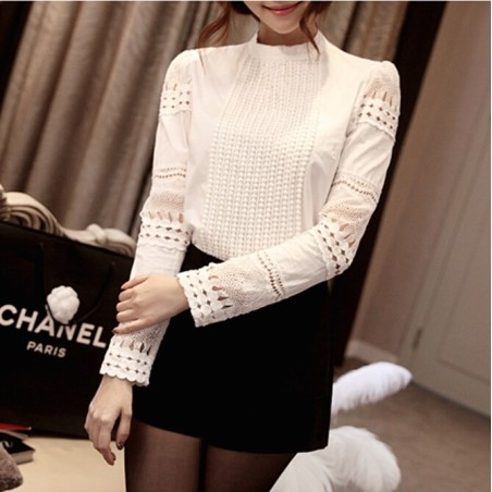 Blusas y camisasElegante blusa blanca de manga larga - encaje hueco