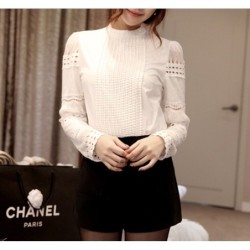 Elegant long sleeve white blouse - hollow out laceBlouses & shirts