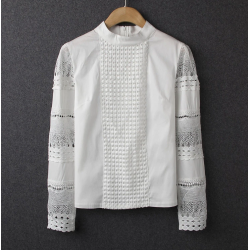 Elegant long sleeve white blouse - hollow out laceBlouses & shirts