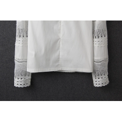 Elegant long sleeve white blouse - hollow out laceBlouses & shirts