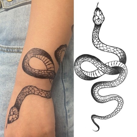 TatuajeEtiqueta engomada del tatuaje temporal - serpiente negra / rosas - resistente al agua