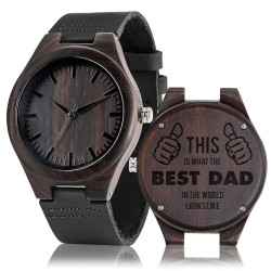 RelojesReloj sándalo negro - correa de piel - regalo para padre - The Best Dad