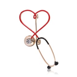 Heart shaped stethoscope - with crystal - elegant broochBrooches