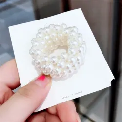 CabelloScrunchie con cuentas de perlas - banda elástica para el cabello