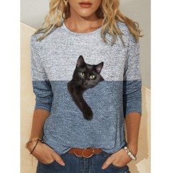 Blusas y camisasCamiseta clásica manga larga - bicolor - estampado 3D gato