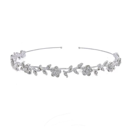 CabelloLujosa tiara - diadema de cristal - flores / hojas
