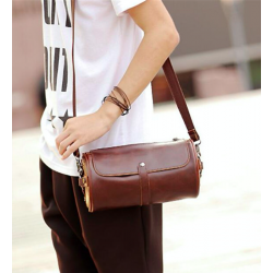 Trendy shoulder leather bag - cylindrical shapeBags