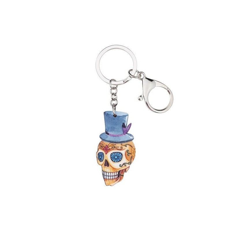 Halloween skull with hat - acrylic keychainKeyrings