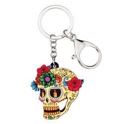Acrylic skull with flowers - keychainKeyrings