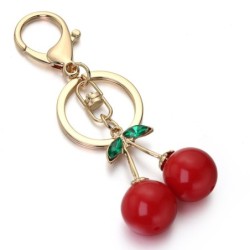 Red cherry shaped keychain - with green crystalKeyrings