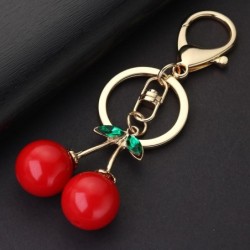 Red cherry shaped keychain - with green crystalKeyrings