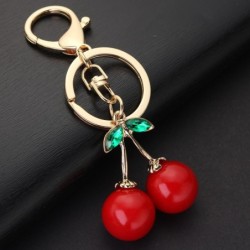 Red cherry shaped keychain - with green crystalKeyrings