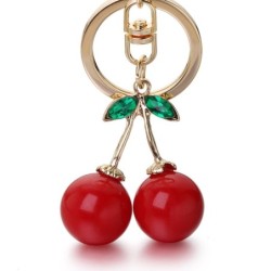 Red cherry shaped keychain - with green crystalKeyrings