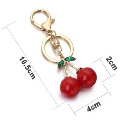 Red cherry shaped keychain - with green crystalKeyrings