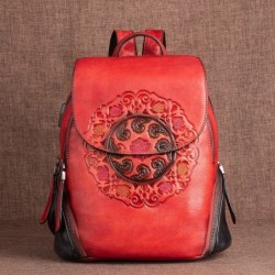 MochilasMochila retro mujer - estampado floral - piel genuina - gran capacidad