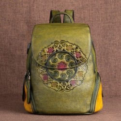 MochilasMochila retro mujer - estampado floral - piel genuina - gran capacidad