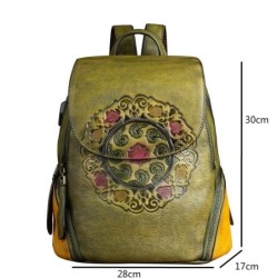 MochilasMochila retro mujer - estampado floral - piel genuina - gran capacidad