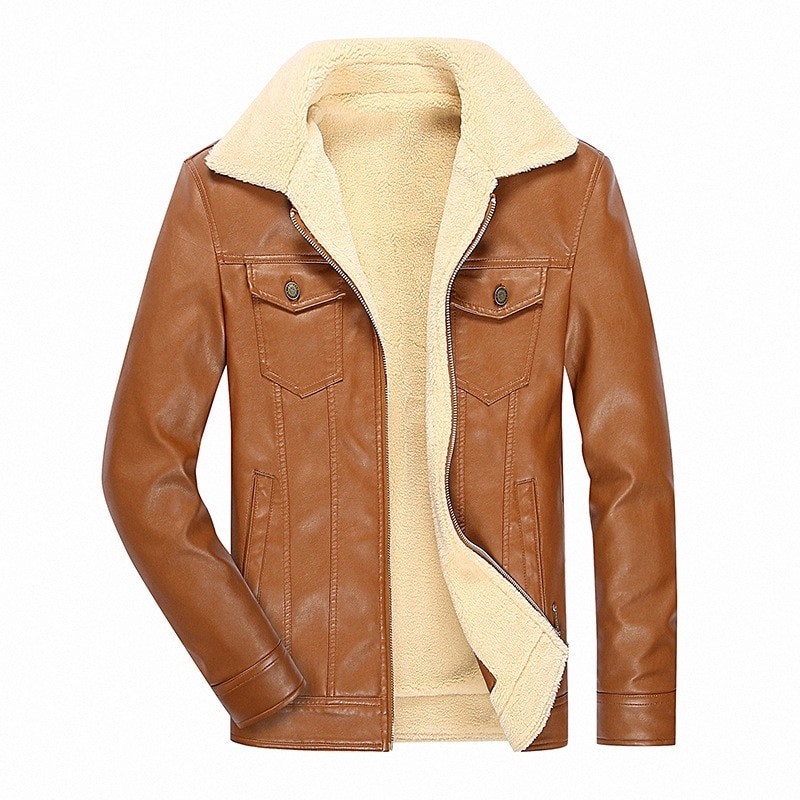 ChaquetasChaqueta de invierno de cuero con forro polar y cremallera - delgada ChaquetasChaqueta de invierno de cuero con forro polar y cremallera - delgada