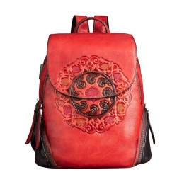 MochilasMochila retro mujer - estampado floral - piel genuina - gran capacidad