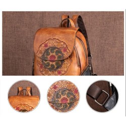 MochilasMochila retro mujer - estampado floral - piel genuina - gran capacidad