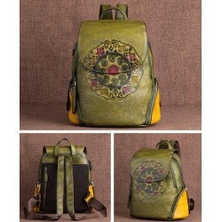 MochilasMochila retro mujer - estampado floral - piel genuina - gran capacidad