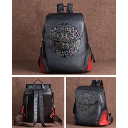 MochilasMochila retro mujer - estampado floral - piel genuina - gran capacidad