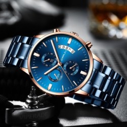 RelojesCRRJU - lujoso reloj azul - Cuarzo - acero inoxidable - resistente al agua