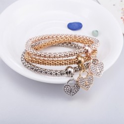 Elegant three-piece bracelet - with crystal hearts - silver - gold - rose goldBracelets