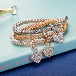 Elegant three-piece bracelet - with crystal hearts - silver - gold - rose goldBracelets