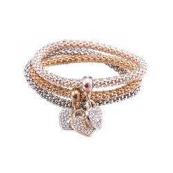 Elegant three-piece bracelet - with crystal hearts - silver - gold - rose goldBracelets