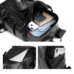 MochilasMochila de cuero de moda - bolsa para computadora portátil de 15,6 pulgadas - orificio para auriculares - resistente ...