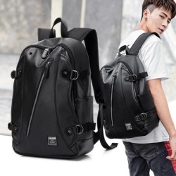 MochilasMochila de cuero de moda - bolsa para computadora portátil de 15,6 pulgadas - orificio para auriculares - resistente ...
