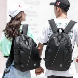 MochilasMochila de cuero de moda - bolsa para computadora portátil de 15,6 pulgadas - orificio para auriculares - resistente ...
