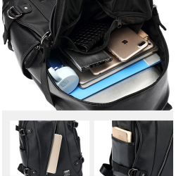 MochilasMochila de cuero de moda - bolsa para computadora portátil de 15,6 pulgadas - orificio para auriculares - resistente ...