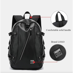 MochilasMochila de cuero de moda - bolsa para computadora portátil de 15,6 pulgadas - orificio para auriculares - resistente ...