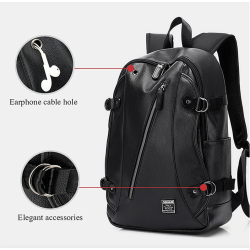 MochilasMochila de cuero de moda - bolsa para computadora portátil de 15,6 pulgadas - orificio para auriculares - resistente ...