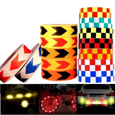 PegatinasCinta reflectante - pegatina de seguridad/advertencia - para coche/moto/bicicleta - flecha - 5cm * 45m