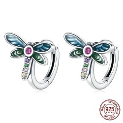 Colourful crystal dragonfly - stud earrings - 925 sterling silverEarrings