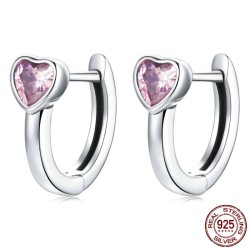 Stud earrings with a pink crystal heart - 925 sterling silverEarrings