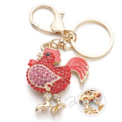 Red crystal rooster - chicken - keychainKeyrings