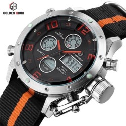 Golden Hour - sports military quartz watch - analog - digital LED display